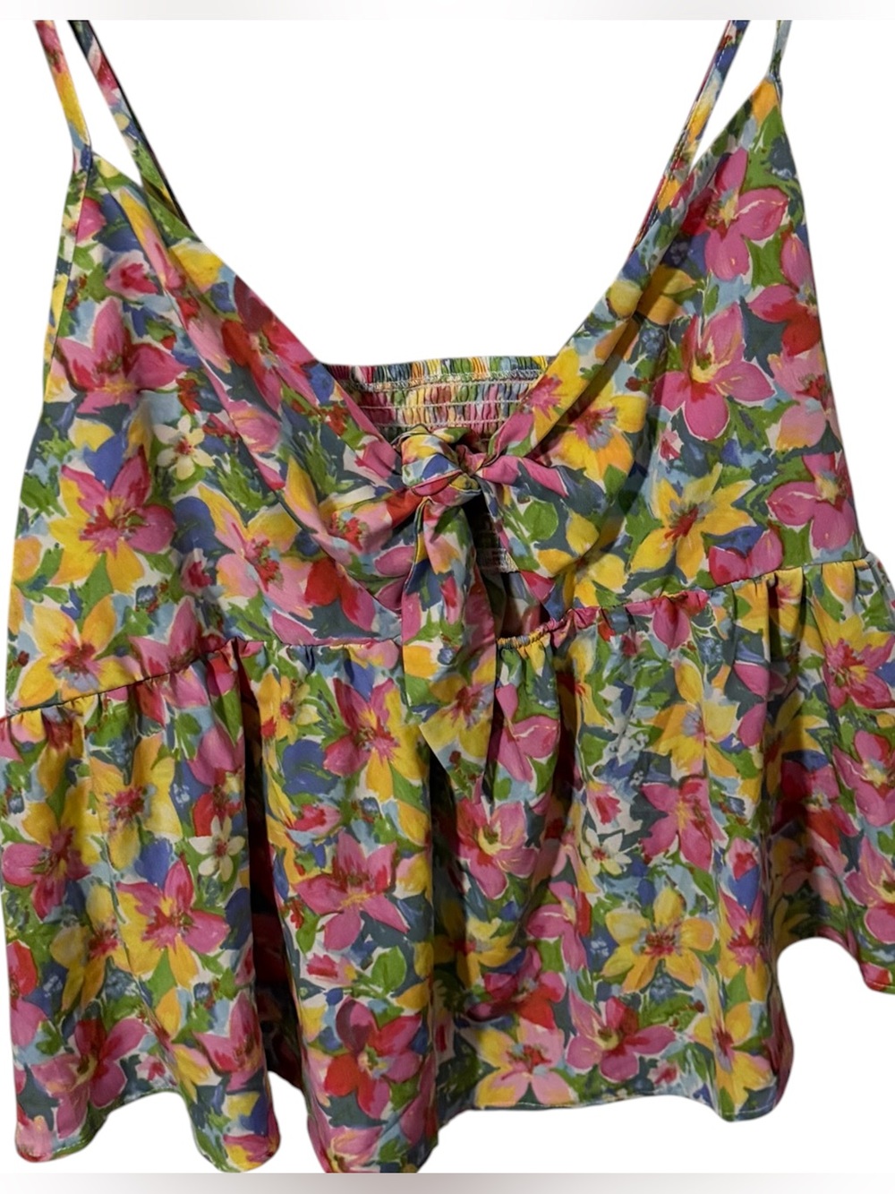 SHEIN ~ Cami ~Tie-Front ~ Adjustable Spaghetti Straps -Multicolor Flowers